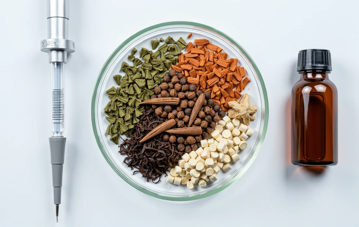 Laboratory specimen of raw Indonesian botanicals